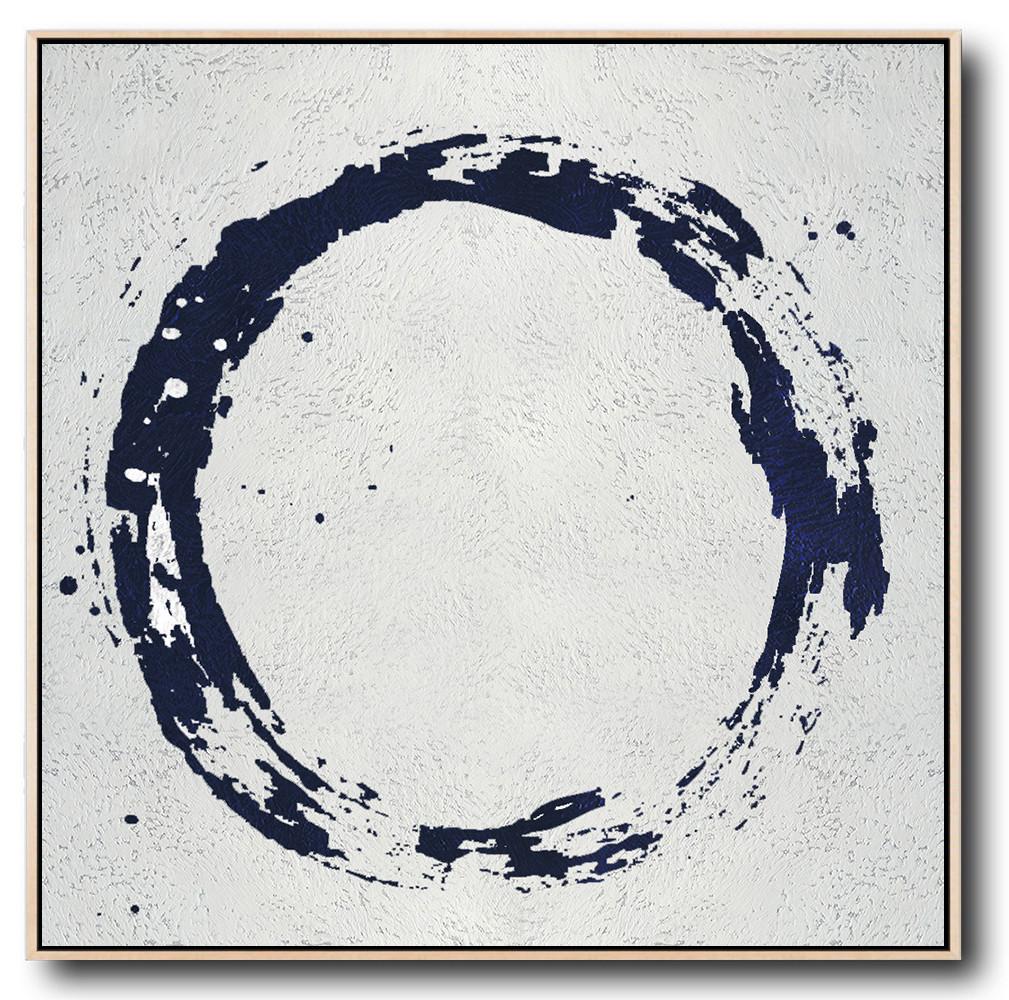 Minimalist Navy Blue And White Painting - Black And Silver Canvas Wall Art Large